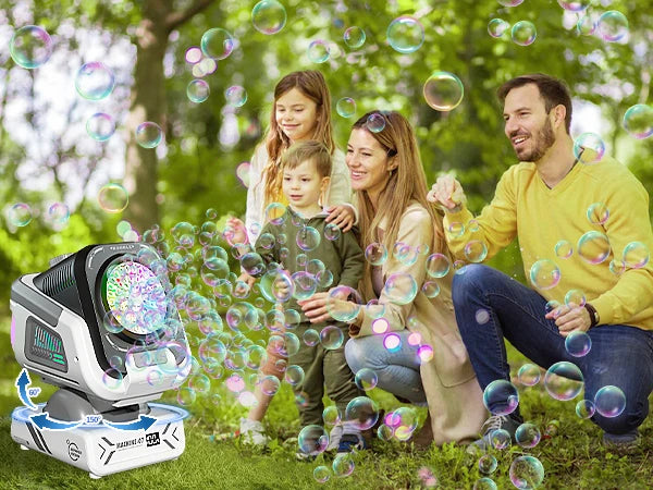 2025 Upgraded Bubble Machine with Remote Control, Automatic Rotation, RGB Lights, Rechargeable 1800mAh Battery, Type-C Charging – Kids & Party Fun