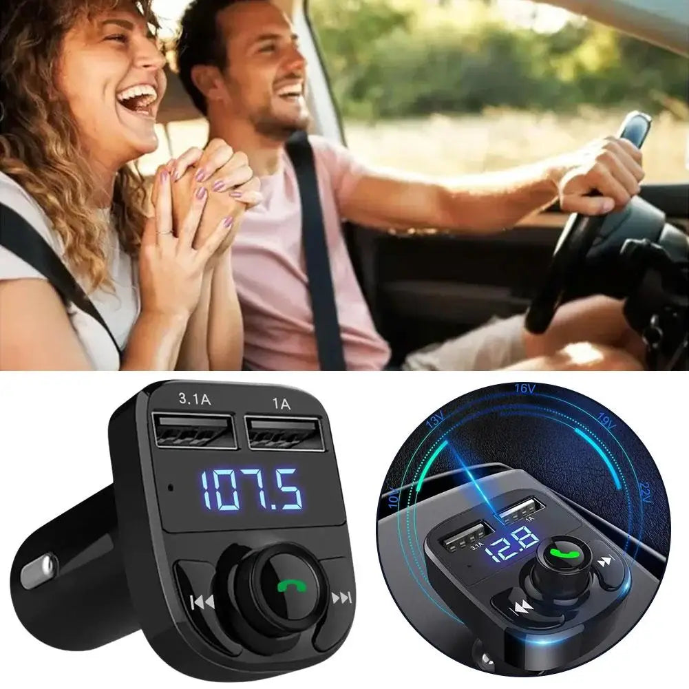 Multi functional Dual USB Car Charger with Bluetooth 5.0 FM Transmitter and Hands-Free Callingree Calling Radio Receiver