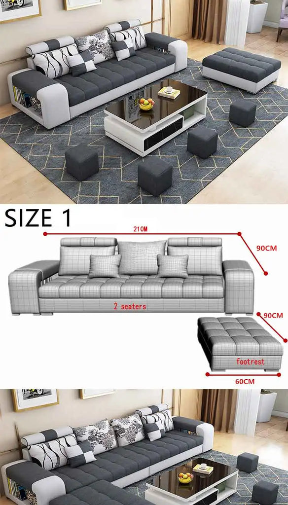 Modern U-Shaped Fabric Sofa Set with USB & Stools – Living Room Couch, Customizable Colors