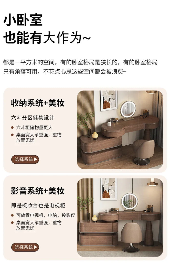 Luxury Modern Bedroom Dressing Table with Mirror, Makeup Stool, and Storage Drawers