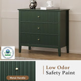 Green Fluted 3 Drawer Modern Dresser Nightstand – 32 Inch Wide Wood Chest of Drawers thumbnail 6