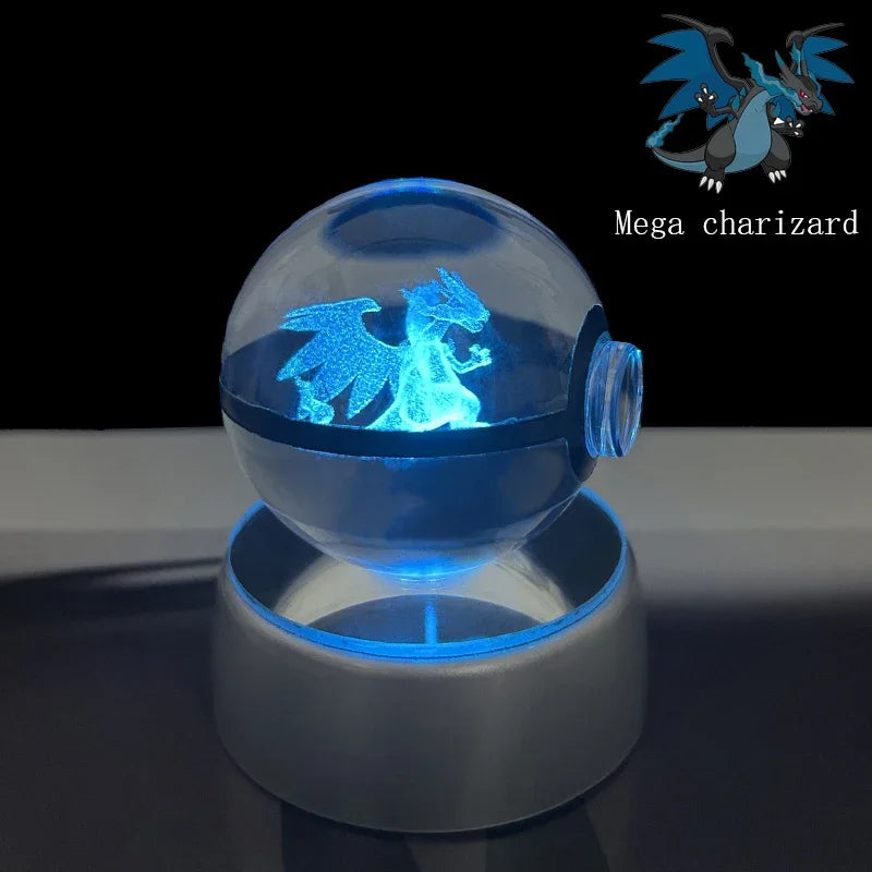 Pokemon 5cm Crystal Ball 3D LED Night Light – Pikachu, Charizard, Gengar & Eevee Gift Model