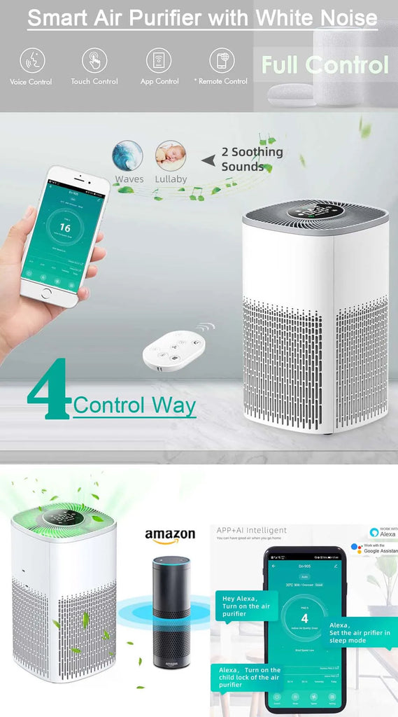 Smart WiFi Air Purifier with HEPA Filter, Tuya App & Alexa Control – Portable Home Air Cleaner with PM2.5 Display