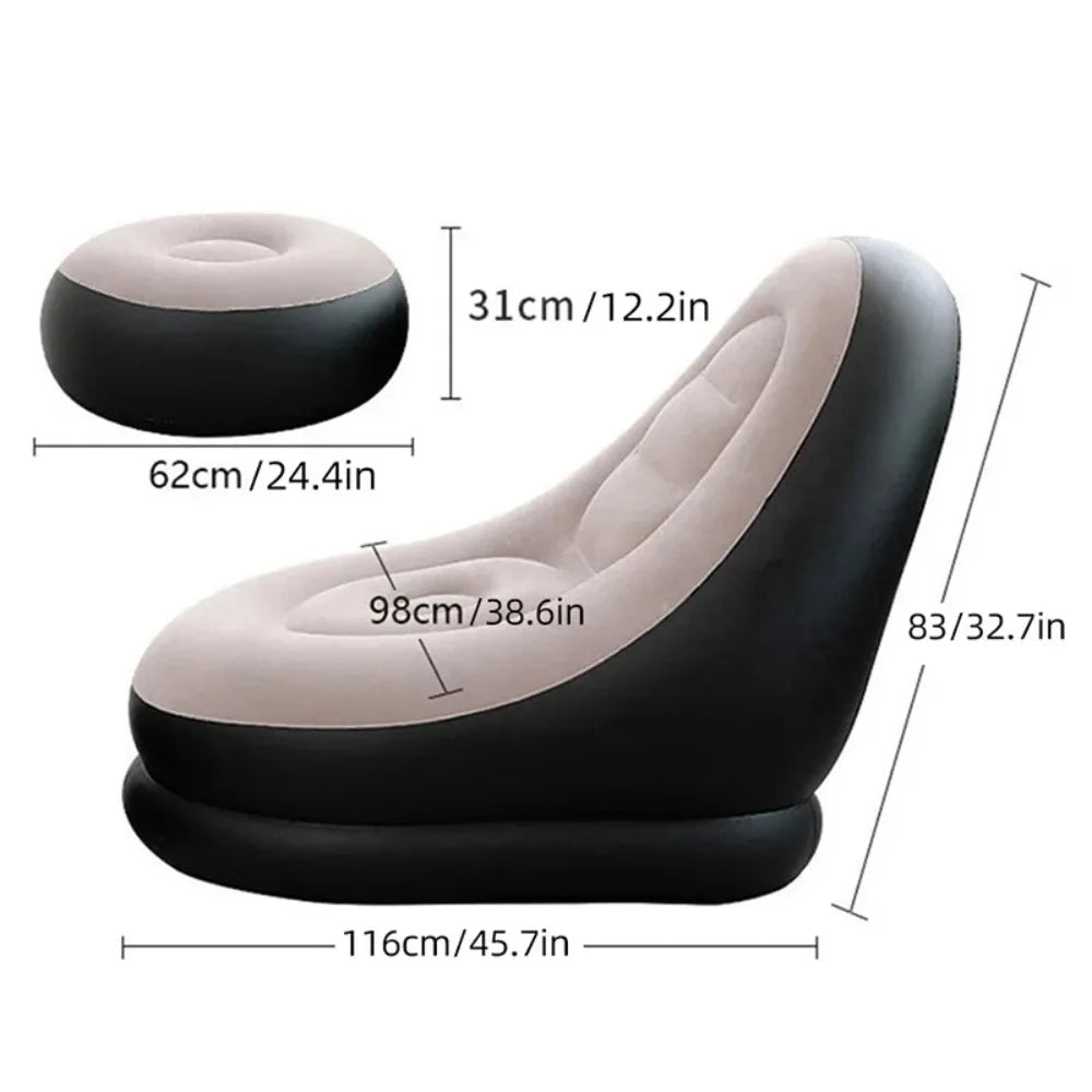 Lazy Inflatable Lounge Chair for Adults – Folding Portable Sofa with Foot Stool, Air Couch for Living Room & Bedroom