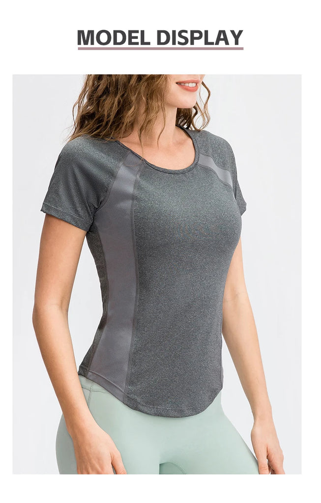 Women’s Breathable Quick-Dry Yoga Top – Short Sleeve Fitness & Workout T-Shirt