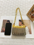 Silver Shiny Hand Woven Bead Sequin Crossbody Bag with Long Shoulder Strap for Women thumbnail 10