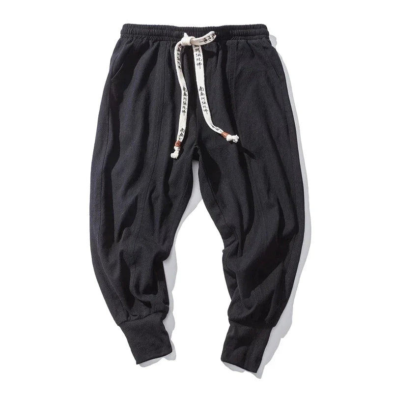 Men’s Cotton Linen Harem Pants – Baggy Streetwear Joggers with Elastic Waist