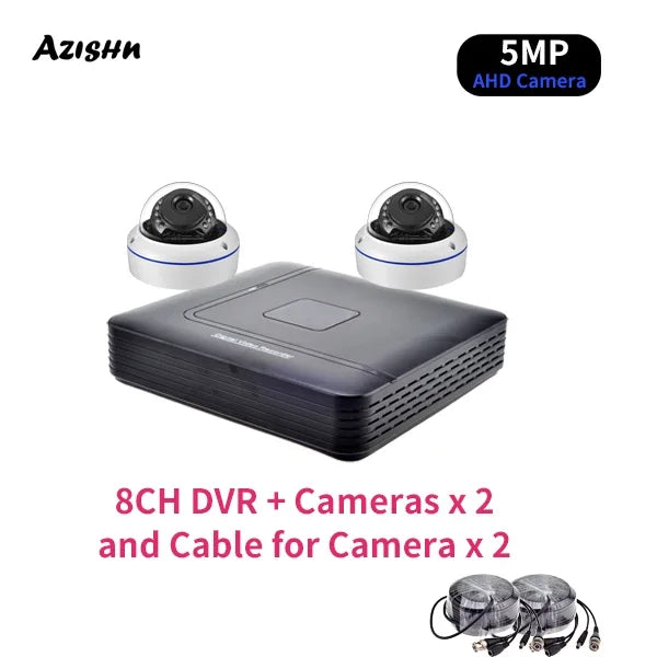 AZISHN 8 Channel 5MP AHD DVR CCTV Security Camera System Kit Indoor Outdoor Waterproof Dome Cameras