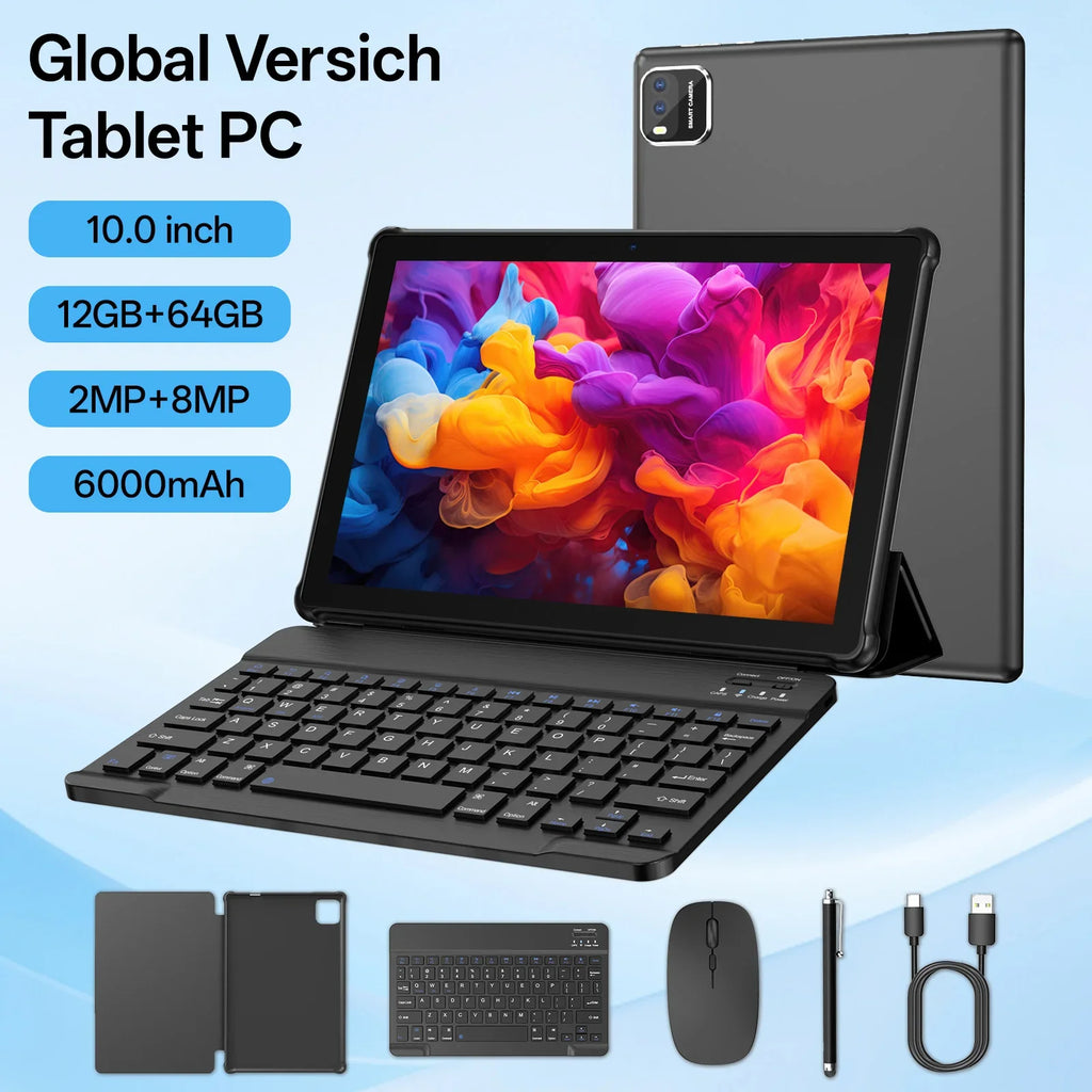 BAKEN 10-Inch Android 15 Tablet PC – 12GB RAM (3+9GB) + 64GB Storage, WiFi 6, Quad-Core Processor, Dual Camera, 6000mAh Battery