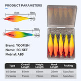 YOOFISH Luminous Horizontal Squid Jig (5pcs Set) – Premium Wood Shrimp Squid Hooks for Saltwater Fishing thumbnail 2
