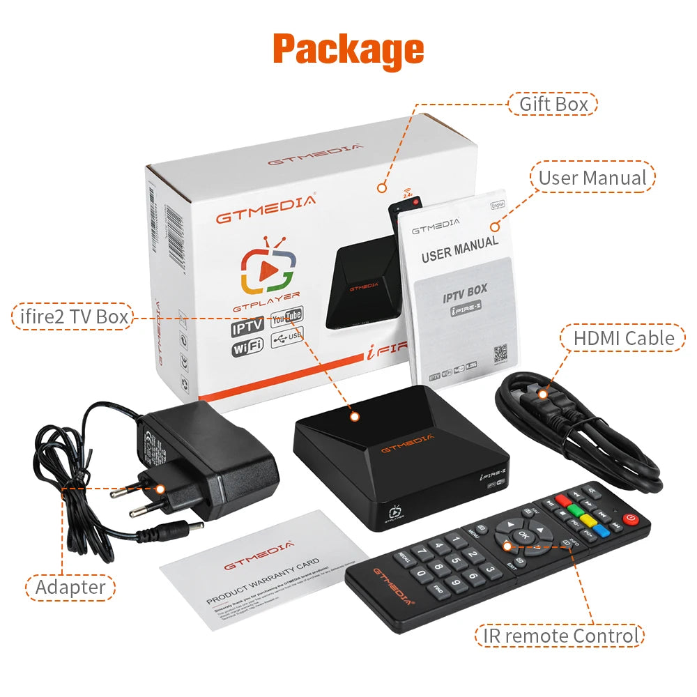 GTMEDIA iFire2 1080P FHD TV Box with M3U Decoder, H.265 HEVC 10bit, Built-in 2.4G WiFi & Ethernet, Android Media Player