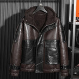 Men’s Natural Sheepskin Leather Jacket with Real Fur Hood – Winter Wool Lined Fur Coat thumbnail 31