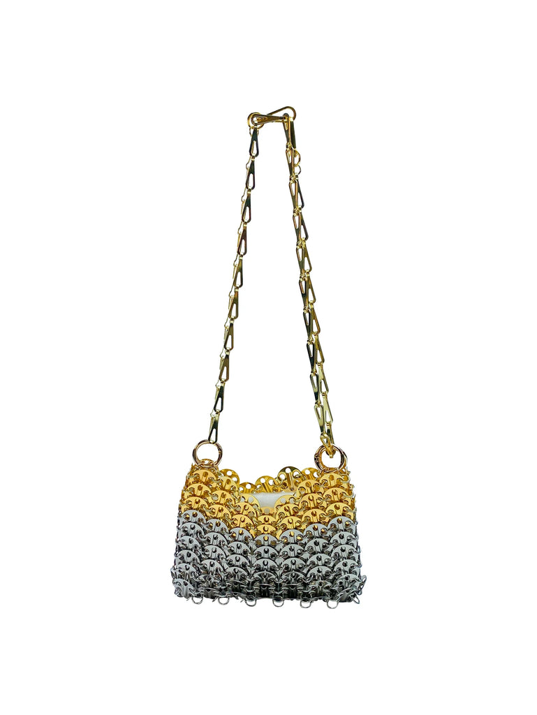 Silver Shiny Hand Woven Bead Sequin Crossbody Bag with Long Shoulder Strap for Women