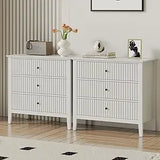Green Fluted 3 Drawer Modern Dresser Nightstand – 32 Inch Wide Wood Chest of Drawers thumbnail 16