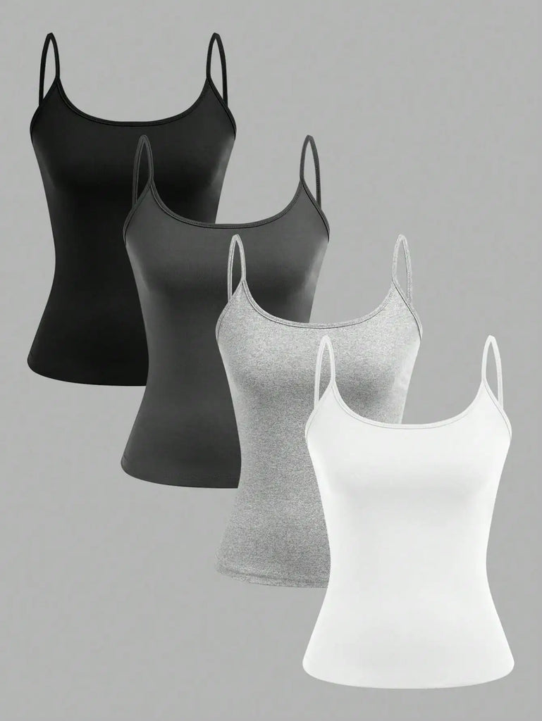 4-Pack Women’s Solid Color Camisole Tank Tops – Adjustable Strap Sleeveless Summer Vests
