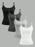 4-Pack Women’s Solid Color Camisole Tank Tops – Adjustable Strap Sleeveless Summer Vests thumbnail 16