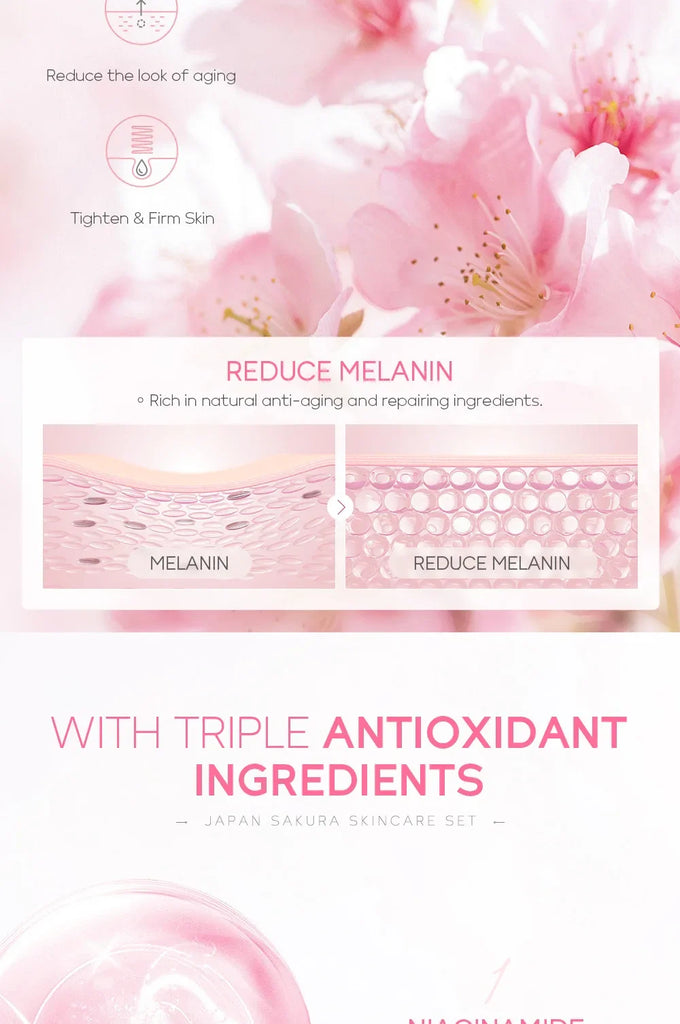 LAIKOU Sakura 5 Piece Skin Care Set Moisturizing Brightening Fine Line Reducing Facial Kit