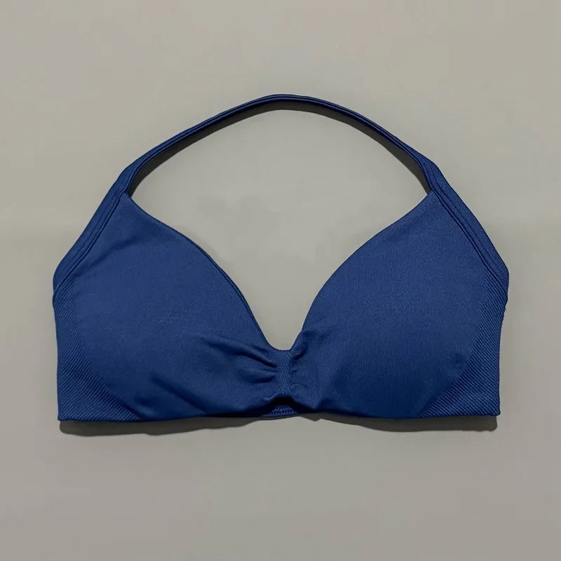 Strappy Backless Sports Bra for Women – Push-Up Yoga & Gym Top with Removable Cups
