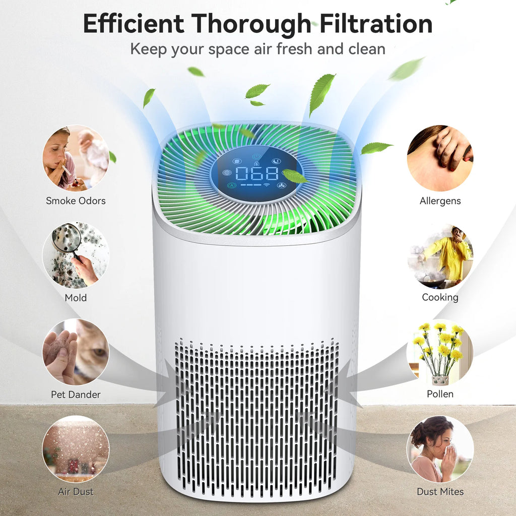 Smart WiFi Air Purifier with HEPA Filter, Tuya App & Alexa Control – Portable Home Air Cleaner with PM2.5 Display