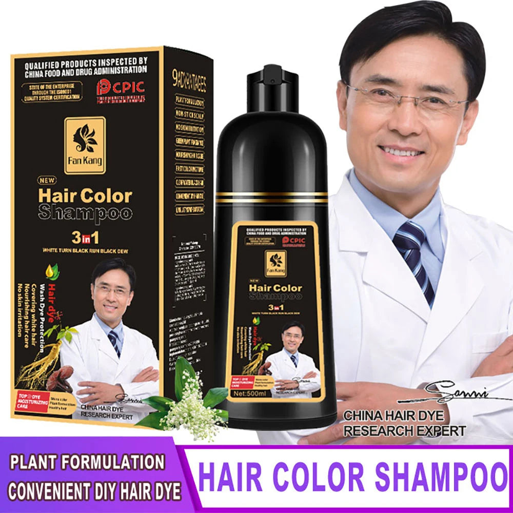 3-in-1 Instant Hair Coloring Shampoo – Natural Black & Herbal Brown, 500ml, Unisex Hair Dye