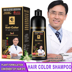 3-in-1 Instant Hair Coloring Shampoo – Natural Black & Herbal Brown, 500ml, Unisex Hair Dye