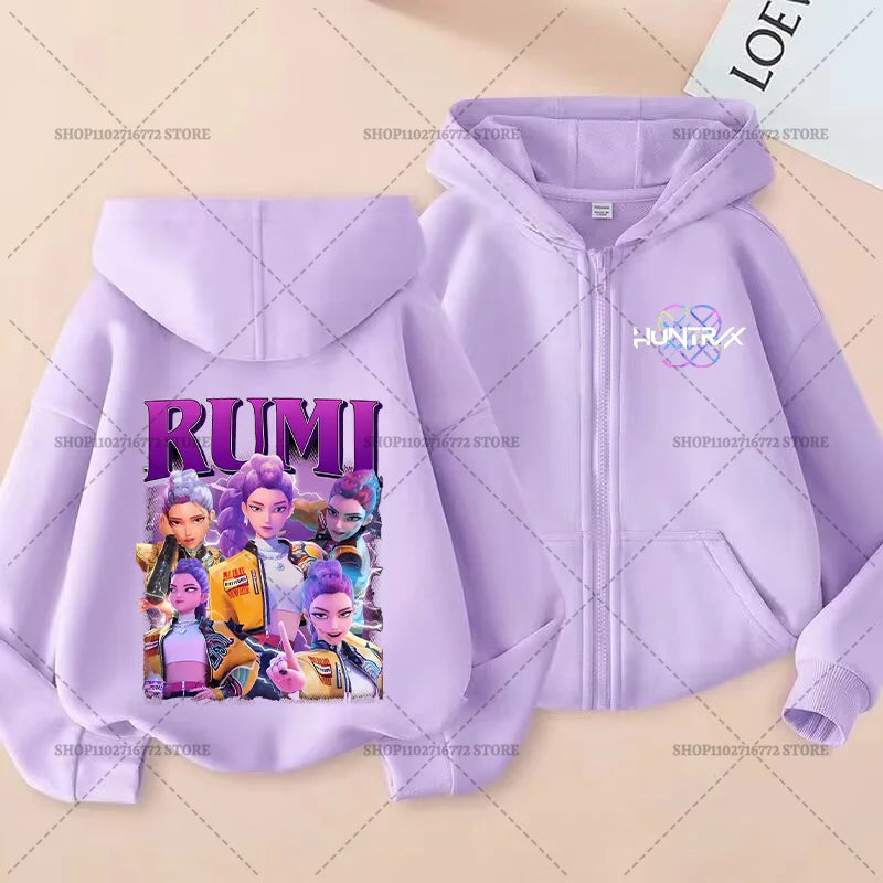 Movie Kpop Demon Hunters Zipper Hoodie for Kids – Unisex Sweatshirt for Girls & Boys