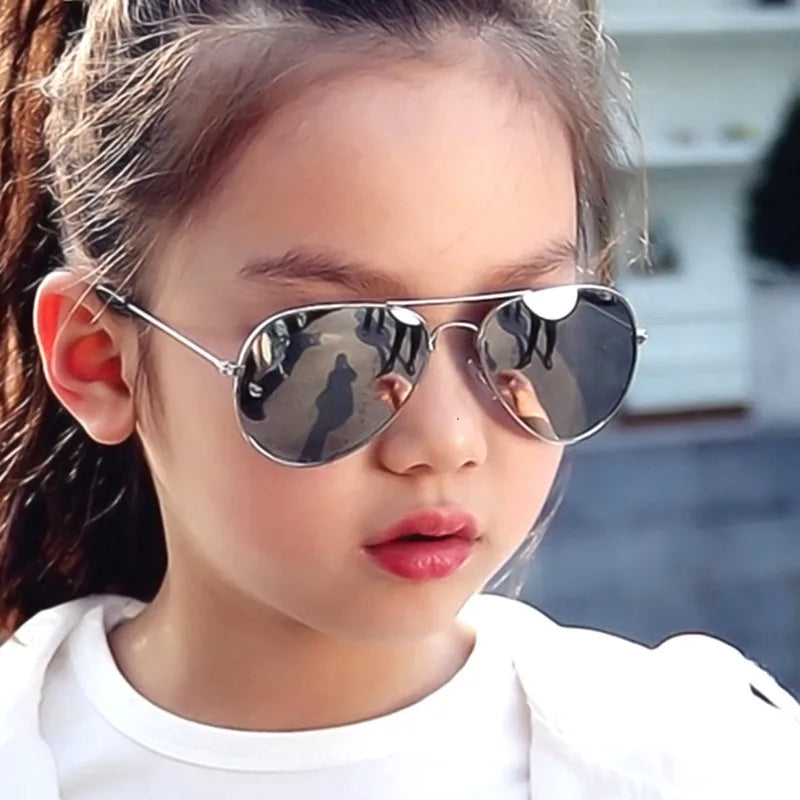 Kids Metal Oval Sunglasses – Cute Fashion Mirror Lens UV Protection for Boys & Girls