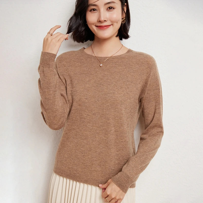WinvyNee Women's 100% Wool Ribbed Crew Neck Sweater – Slim Fit Winter Knit Pullover