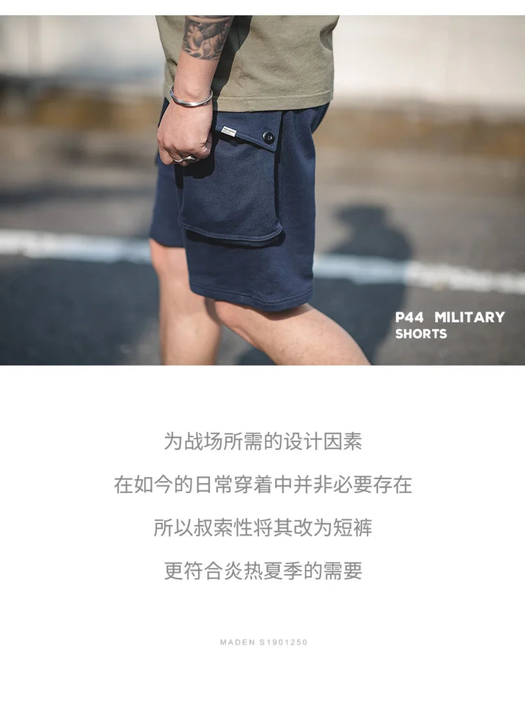 Maden Men’s Japanese P44 Knitted Cargo Shorts with Large Pockets – Summer Amekaji Workwear Shorts