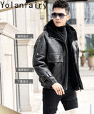 Men’s Natural Sheepskin Leather Jacket with Real Fur Hood – Winter Wool Lined Fur Coat thumbnail 15