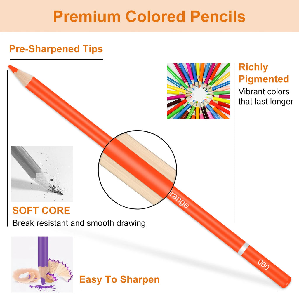 72/120/180/260 Color Lead Pencil Set – Vibrant Watercolor-Style Erasable Art Pencils for Artists & Beginners