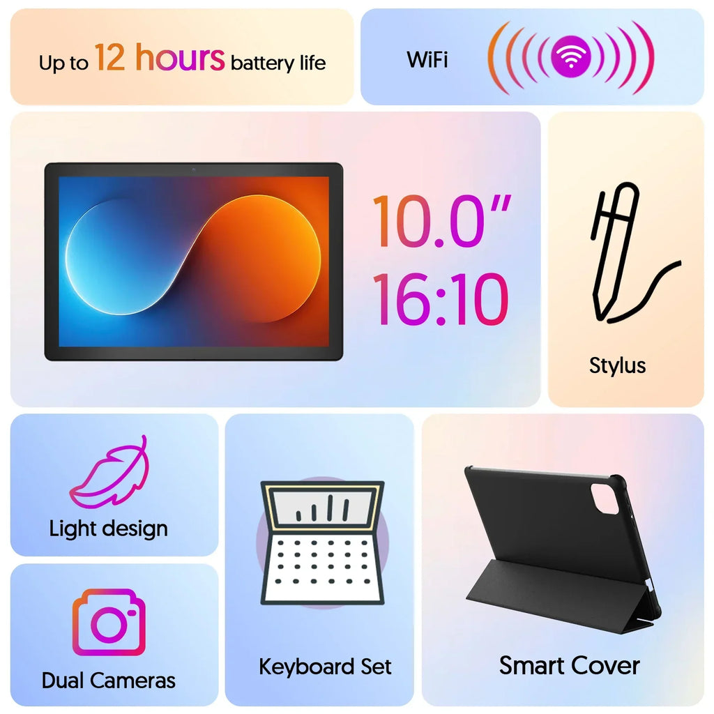 BAKEN 10-Inch Android 15 Tablet – Quad Core Processor, 12GB RAM (3GB+9GB), 64GB Storage, 1280x800 HD Display, Dual Camera, 5G WiFi
