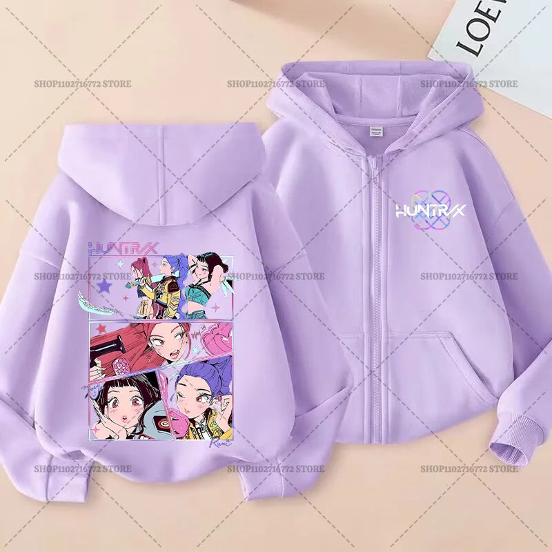 Movie Kpop Demon Hunters Zipper Hoodie for Kids – Unisex Sweatshirt for Girls & Boys