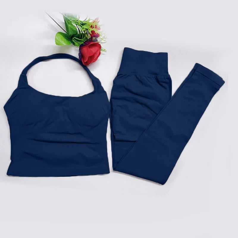 Impact Gym Set – Seamless Halter Top & High-Waist Sports Leggings Yoga Outfit (2-Piece)