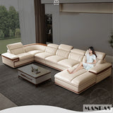 MINGDIBAO Italian Genuine Leather L-Shaped Sofa Set with Adjustable Headrests, Bluetooth Speaker & Wireless Charging thumbnail 18