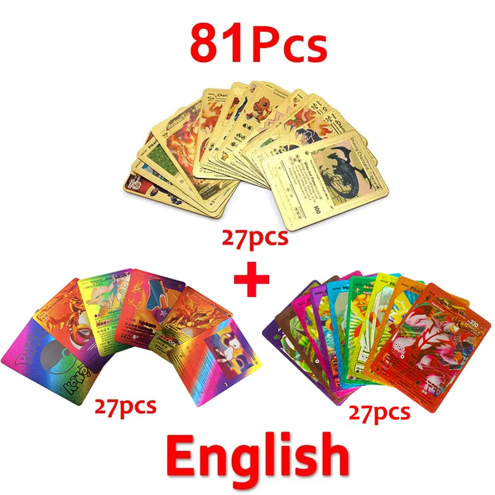 Pokemon VMAX & GX Gold Foil Flash Cards – Pikachu, Charizard, Multilingual Game Battle Collection