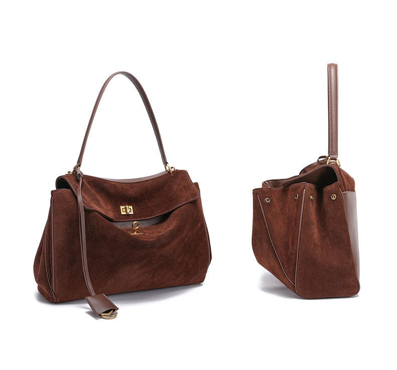 Women’s Genuine Suede Leather Large Capacity Shoulder Tote Bag Luxury Casual Handbag