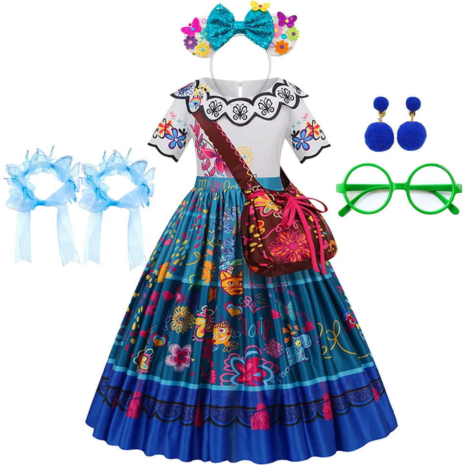 Girls Encanto Princess Dress Cosplay Costume – Mirabel & Isabela Carnival Birthday Party Outfit