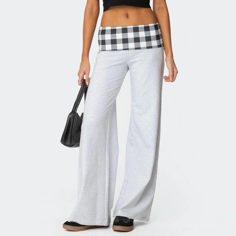 Casual Wide Leg Sweatpants for Women – Fold Over Low Rise Flare Yoga & Lounge Pants