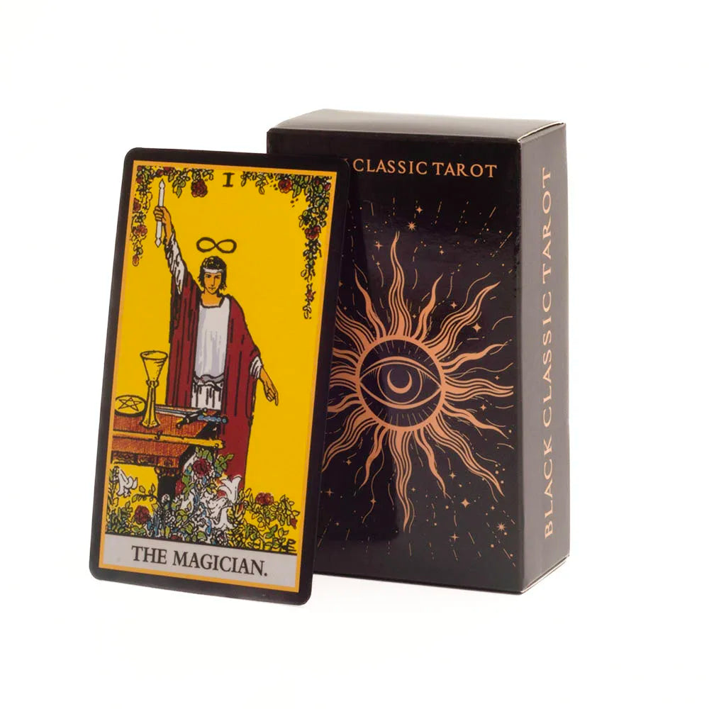 Black Classic Tarot Cards Deck – 78 Card Fortune Telling Set with Guidebook
