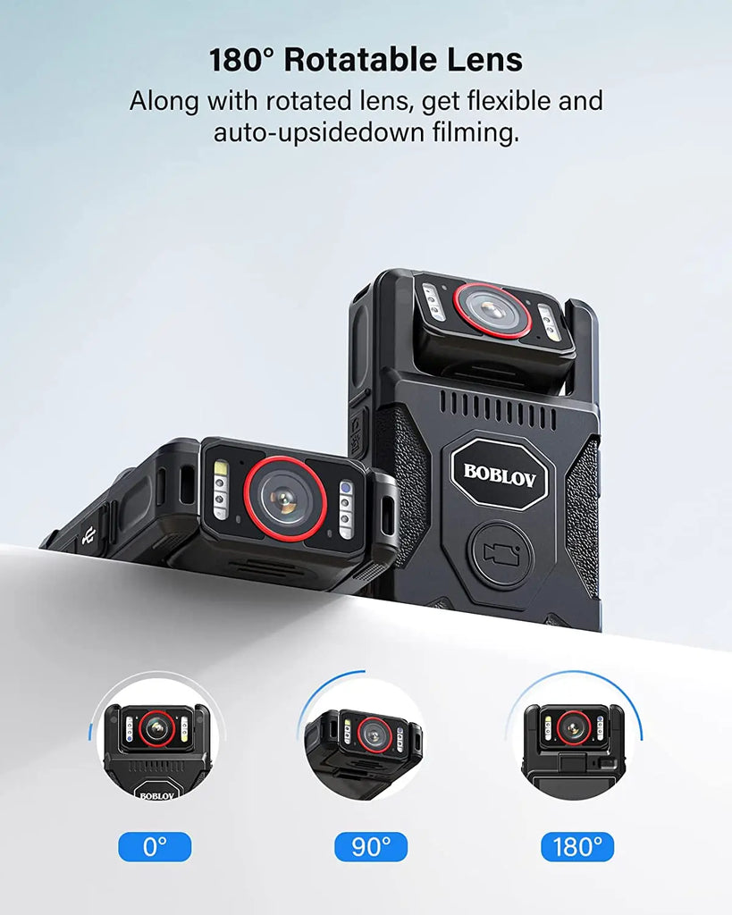BOBLOV M7 Pro 4K GPS Body Mounted Camera 128GB, 180° Rotating Lens, 4000mAh Battery, 15-Hour Recording Bodycam