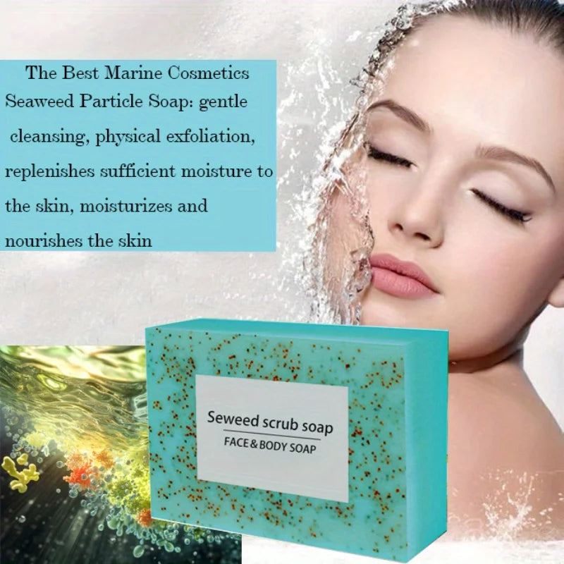 Seaweed Scrub Particle Soap – Vitamin E & Olive Oil Moisturizing Soap for Face & Body