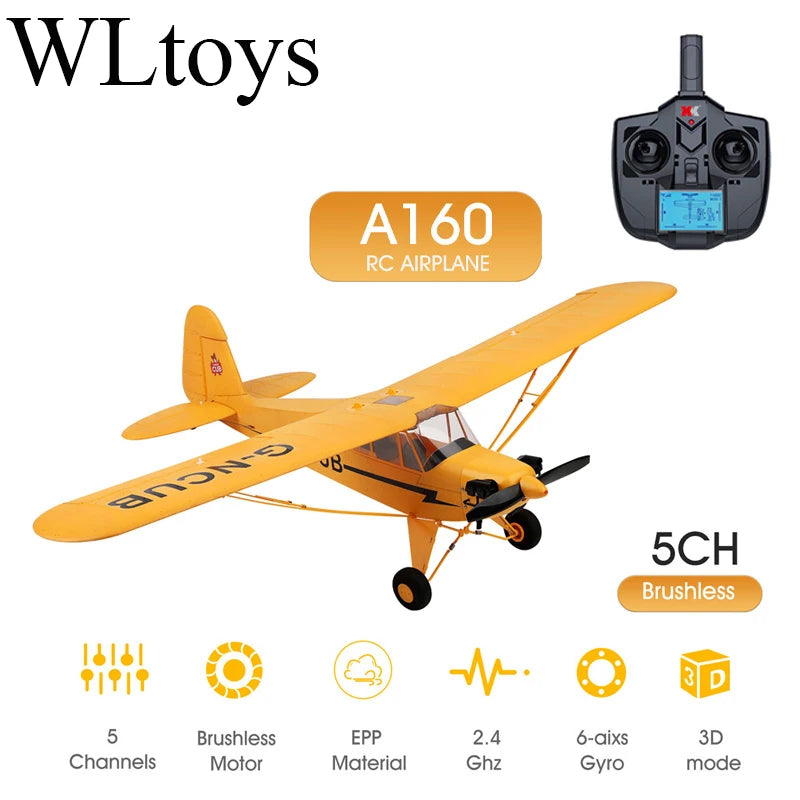 Hot Sale RC Plane RTF 2.4G Brushless Motor 3D/6G Remote Control Airplane Wltoys A160 Upgraded J3-CUB Ready To Fly