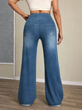 Women's High-Rise Wide-Leg Jeans – Stretch Denim Tummy Tuck Casual Pants thumbnail 5