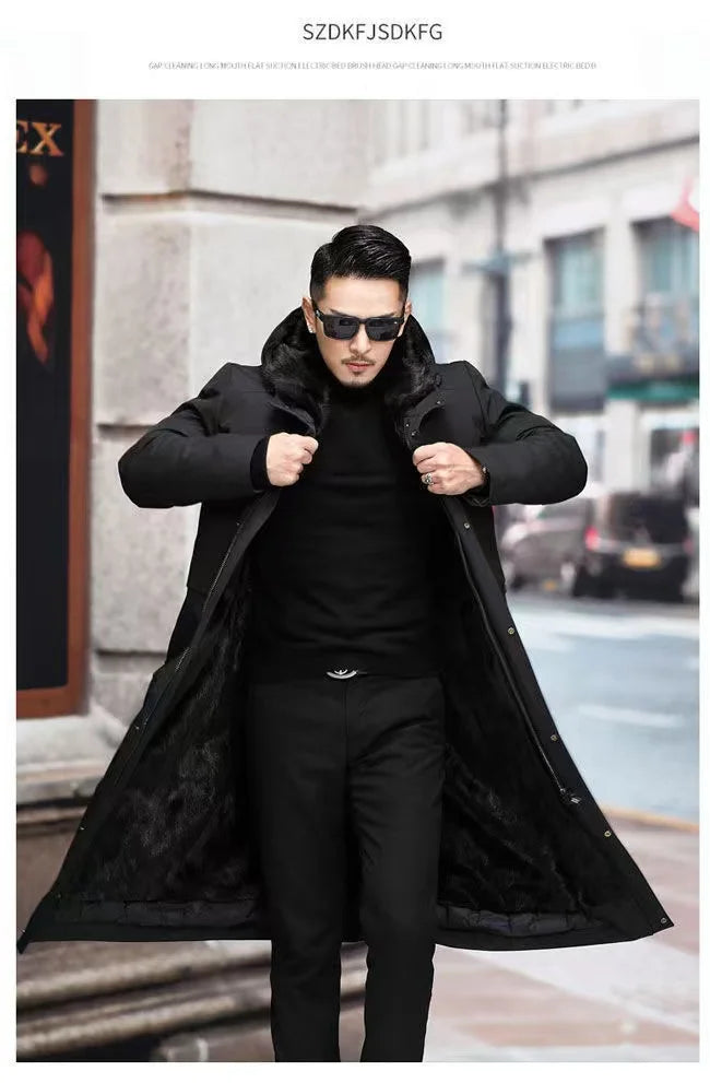 Men’s Detachable Fur One-Piece Winter Coat – Thick Faux Mink Fur Lined
