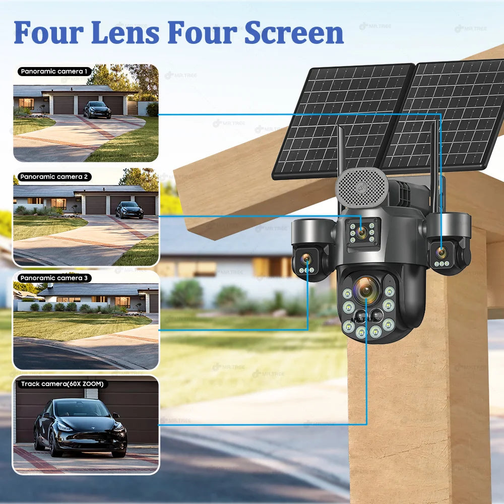 20MP 4-Lens Solar 4G Outdoor Security Camera with 60X Optical Zoom & Auto Tracking