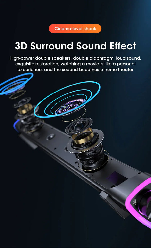 4D Computer Speaker Bar Stereo Sound Subwoofer Bluetooth Speaker for MacBook, Laptop, PC, and Music Player