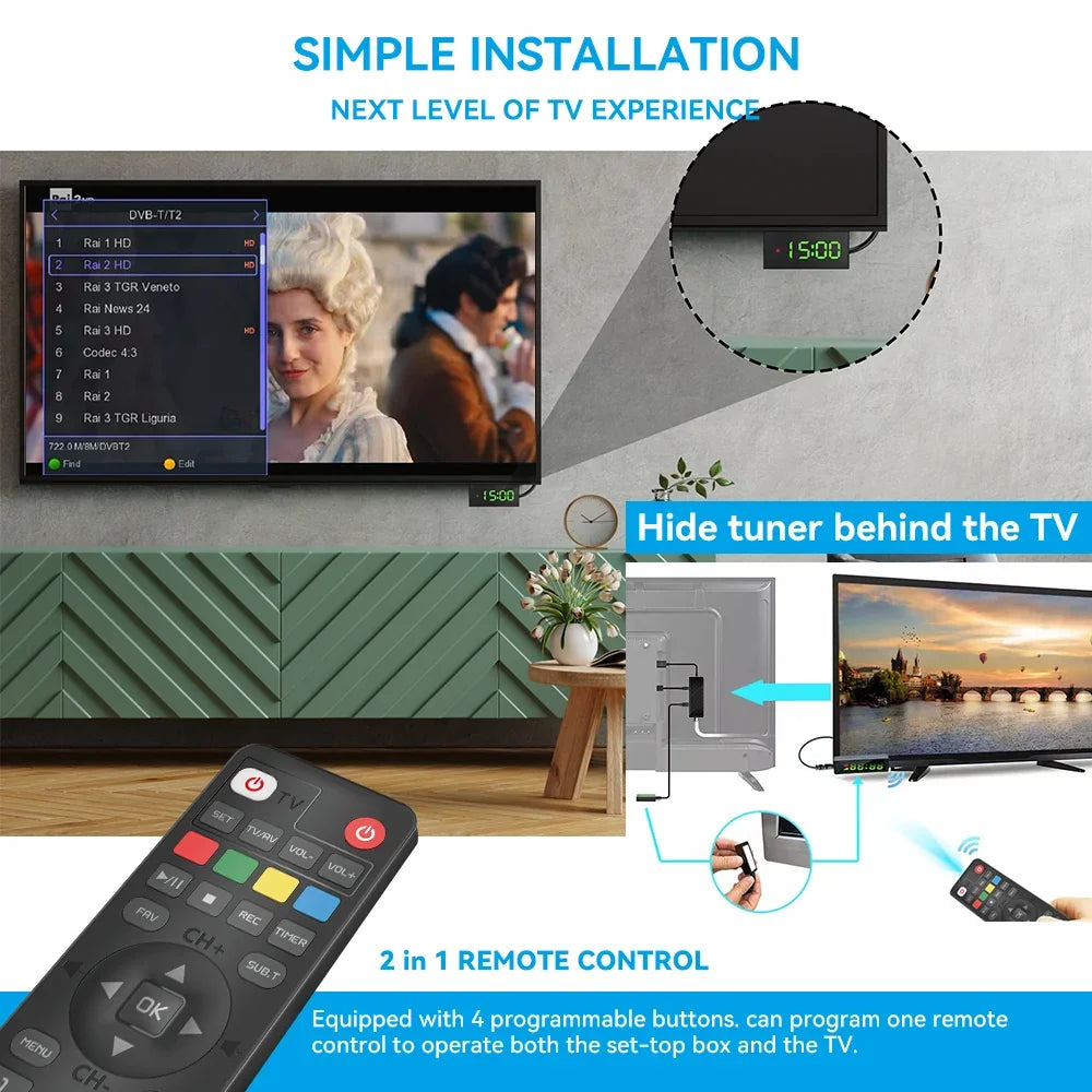 Dluxury U3mini DVB T2/C Digital TV Decoder HD TV Tuner with Free Channels & 7-Day EPG