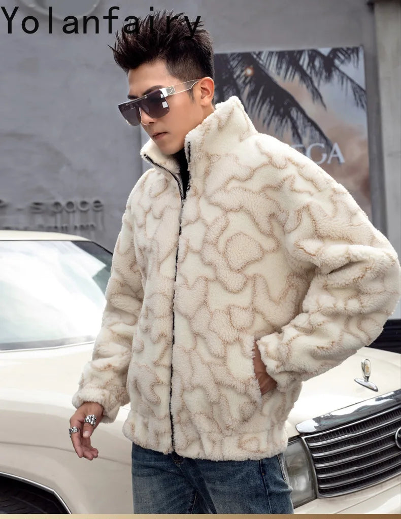 Nature Wool Men’s Real Fur Shearling Coat – Winter Leather Jacket, Loose Fit, Short Style