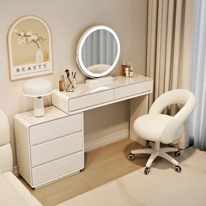 Makeup Vanity Dressing Table with Stool and Mirror – Modern Nordic Bedroom Dresser with Storage Drawers